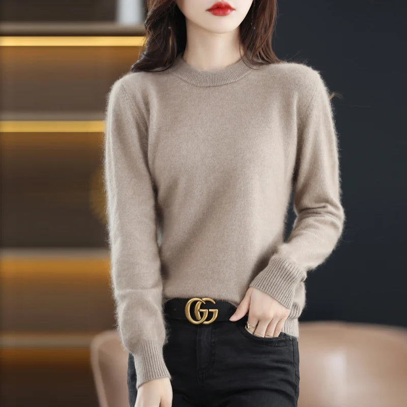 Mink Cashmere Sweater O-Neck Knitted Pullover Casual Loose Large Basic Fashion Top