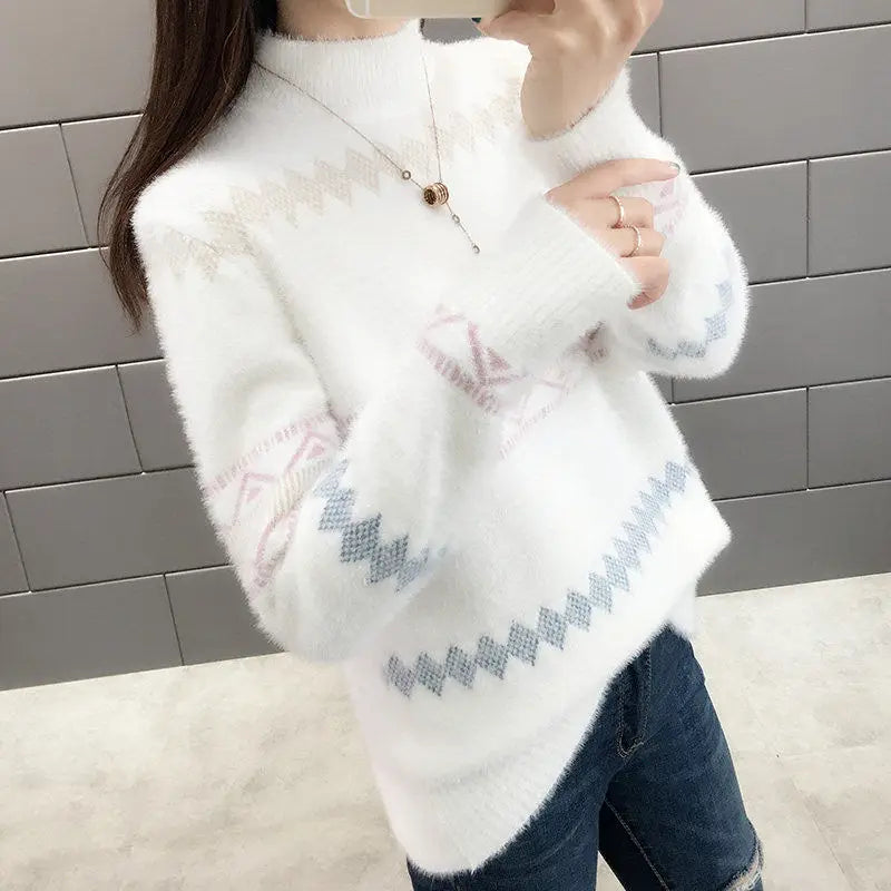 New Autumn Women Fashion Half Turtleneck Sweater Loose Casual