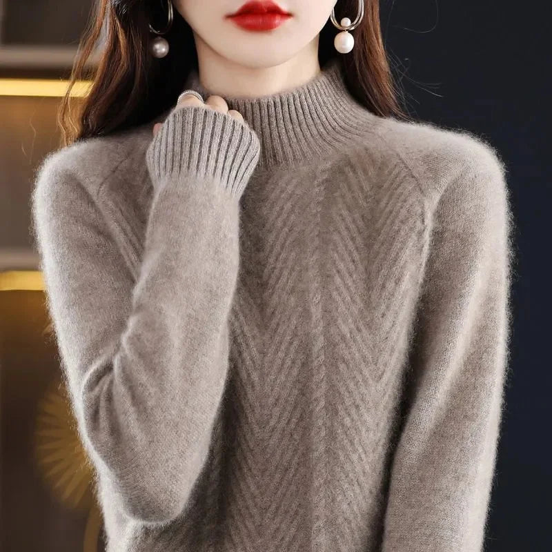 Women Half Turtleneck Pullover Knitted Sweaters Warm Knitwear Female Jumper Winter Casual Top