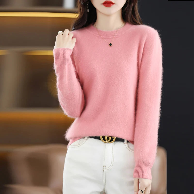 Mink Cashmere Sweater O-Neck Knitted Pullover Casual Loose Large Basic Fashion Top