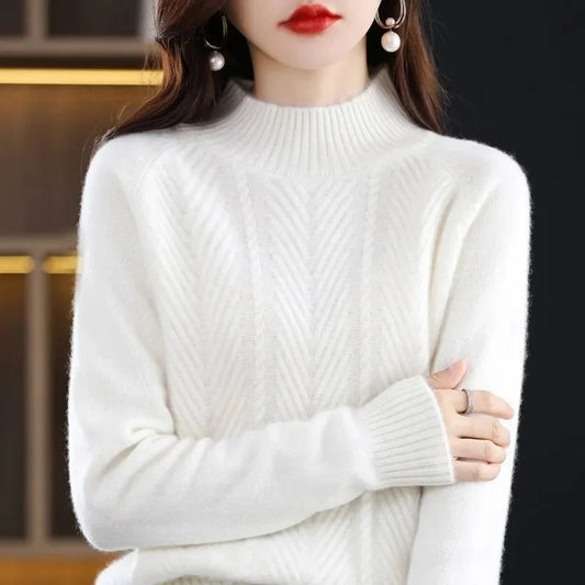 Women Half Turtleneck Pullover Knitted Sweaters Warm Knitwear Female Jumper Winter Casual Top