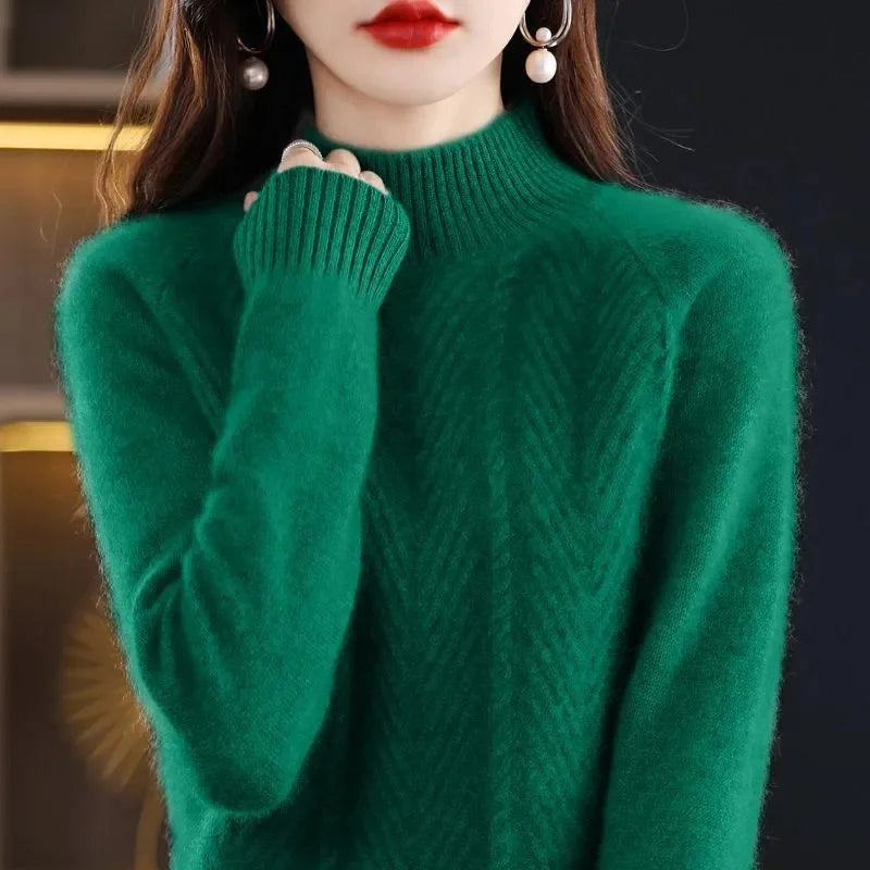 Women Half Turtleneck Pullover Knitted Sweaters Warm Knitwear Female Jumper Winter Casual Top