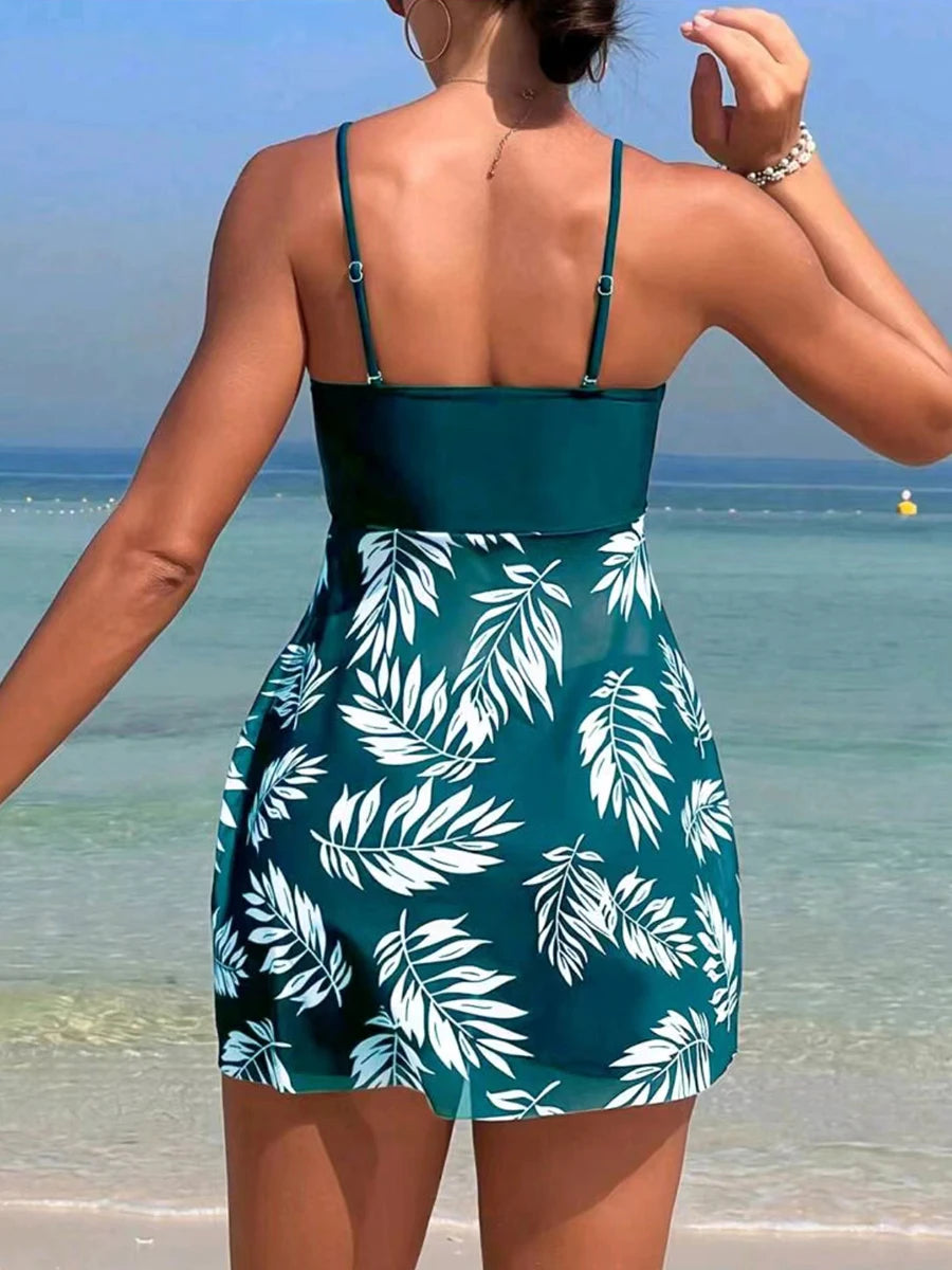 2024 Short Dress Tankini With Shorts Swimsuit Women Swimwear Female Padded Printed Bathing Swim Suit Swimming Beachwear Summer