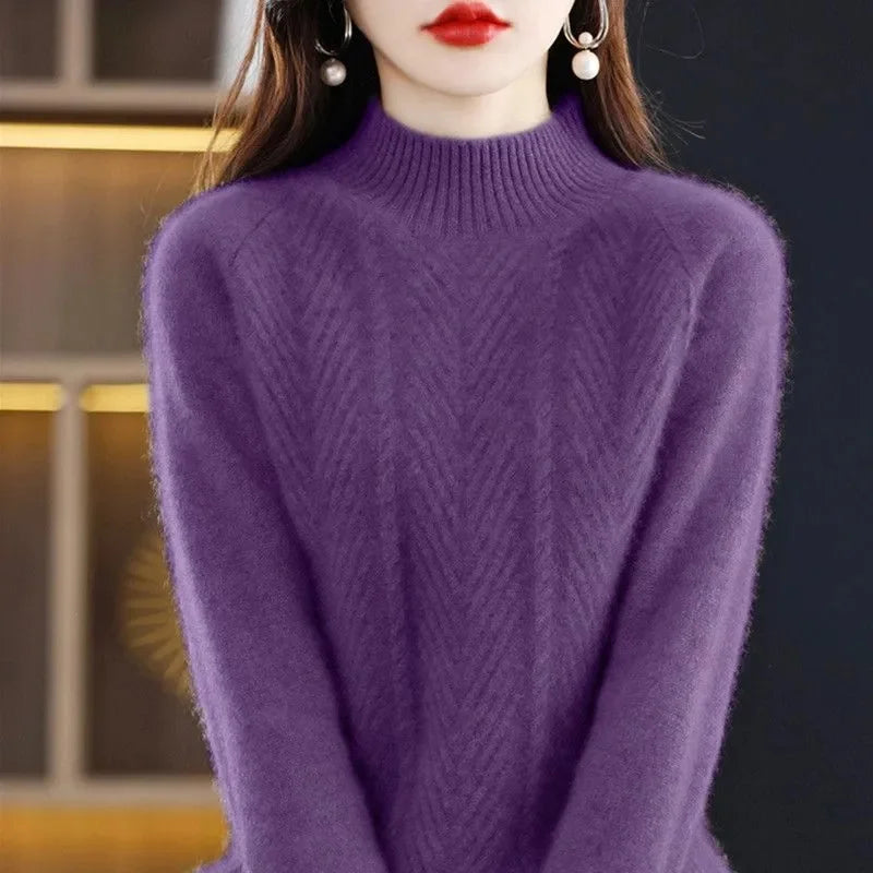 Women Half Turtleneck Pullover Knitted Sweaters Warm Knitwear Female Jumper Winter Casual Top