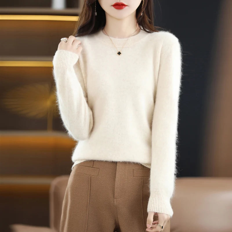 Mink Cashmere Sweater O-Neck Knitted Pullover Casual Loose Large Basic Fashion Top