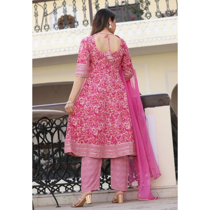 Embroidery Work Pink Anarkali Kurti Pant & Dupatta Salwar Dress