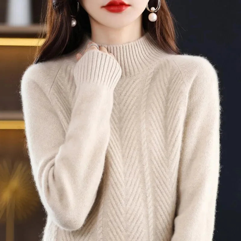 Women Half Turtleneck Pullover Knitted Sweaters Warm Knitwear Female Jumper Winter Casual Top